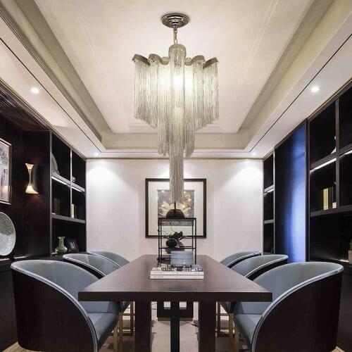 Italian Postmodern Aluminum Chain Ceiling Light Chain lamp living room lights creative personality tasseled villa lampara techo