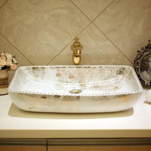 China Artistic Handmade Ceramic Bathroom Sinks Lavobo Counter top table top rectangular ceramic wash basin bathroom sink