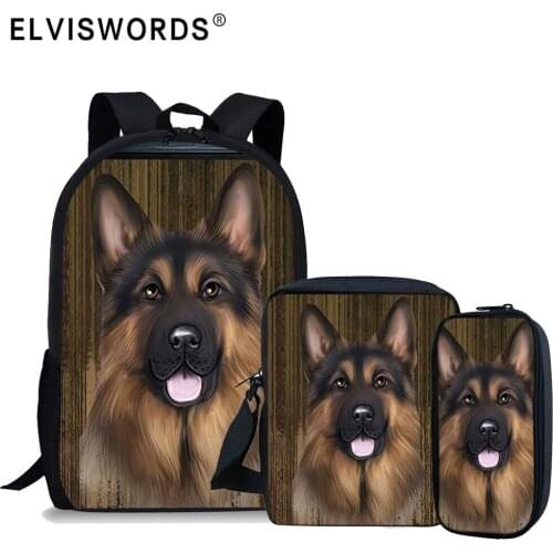 ELVISWORDS Cool German Shepherd Printing School Bags For Teenager Travel Shoulder Bags 3 Pcs/Set School Backpack Mochila Escolar