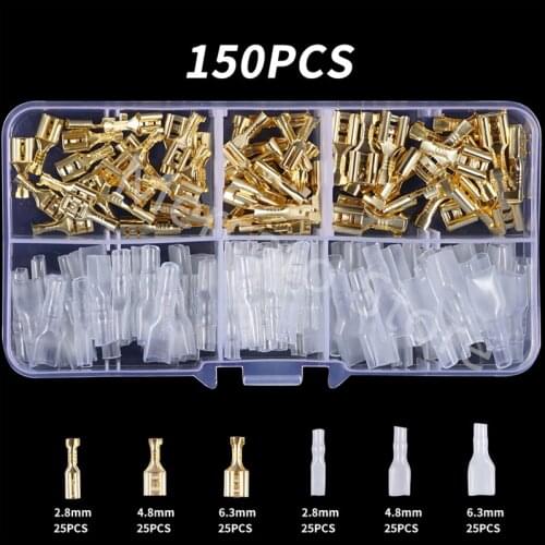 150PCS 2.8/4.8/6.3mm Female Crimp Terminals Insulated Seal Electrical Wire Connectors Spade Crimping Terminal Assortment Kit