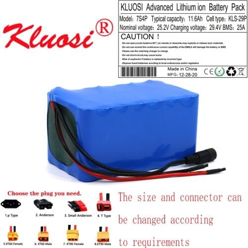 KLUOSI 25.2V 24V 11.6Ah 12Ah 7S4P 29.4V Lithium Battery Pack with 25A BMS for Electric Moped Ebike Scooters Bicycle Wheelchair