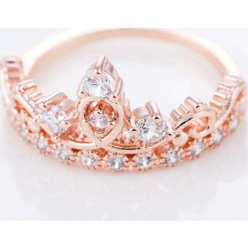 Fashion Crown Inlaid Zircon Ring Lady Rose Gold / Silver Color Ring Elegant Princess Charm Ring Engagement Wedding Jewelry