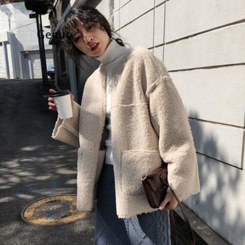 Wear on Both Sides Thicked Lamb Wool Coat Women Autumn Winter Korean Loose Patchwork Solid Jacket Simple New 2021