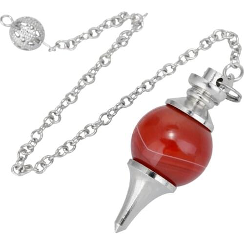 SUNYIK Carnelian Gem Stone Ball Bead Healing Dowsing Reiki Chakra Pendulum with Chain