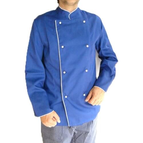Blue cotton restaurant cook clothes work wear jacket coat chef kitchen catering