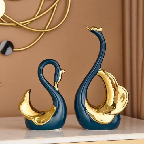 One Pair of Swans Sculpture Modern Art Office Desk Accessories Living Room Decoration Ceramic Figurine Nordic Decoration Home