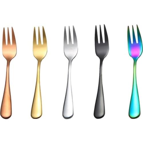 Steel Small Fork Western Food Daily Refreshment Colorful Western-Style Tableware Three-Tooth Smooth Fruit Fork Fork T1H9
