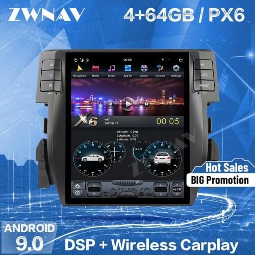 Tesla Vertical Screen Android 9 Stereo Multimedia Player For Honda Civic 2016 2017 2018 Audio Radio Recorder GPS Navi Head Unit