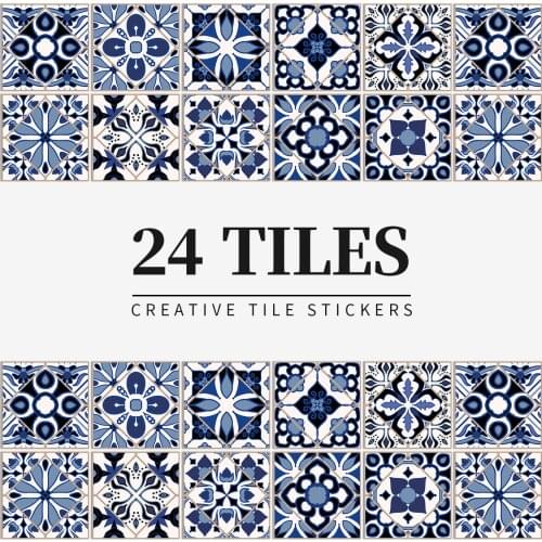 Retro Tile Sticker Peel and Stick 24Pcs Tile Wall Sticker Waterproof for Kitchen Bathroom Stair Decoration Refurbished Furniture