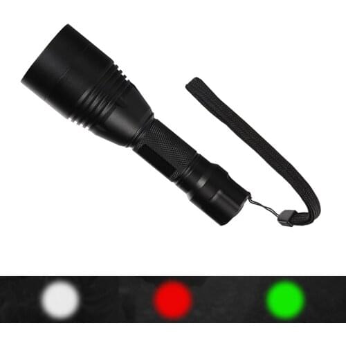 Tactical Red Green White Light LED Zoom Flashlight Torch Equipped With Cree Xpe2 Single Gear Switch 18650 For Outdoor Hunting