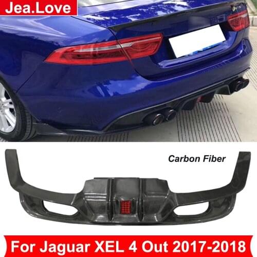 Real Carbon Fiber Rear Bumper Lip Diffuser 4-Out With Led Lights For Jaguar XEL 2017-2018 Car Modification Styling