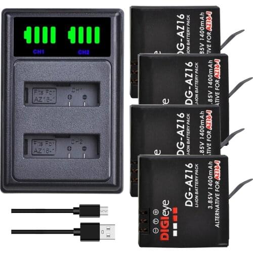 4pcs Xiaomi AZ16-1 Replacement Battery + LED Dual Charger with Type C for Xiaomi Yi 4K, Yi 4K+, Yi Lite, YI 360 VR Action Camera