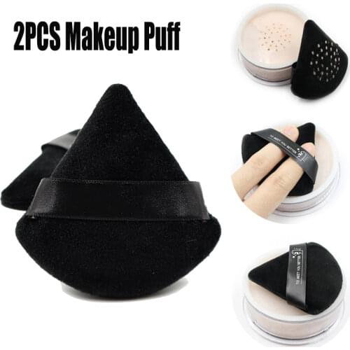 2 Pcs/bag Mini Triangle Velvet Powder Puff Flours Face Makeup Sponge Cosmetics Soft Cotton Washable Lightweight Powder Puff