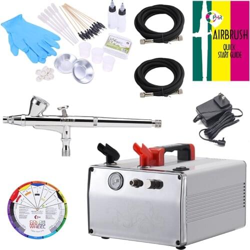 OPHIR Dual Action Airbrush Gravity Paint Gun Kit & DC 12V Compressor & Color Wheel & Airbrush Accessories for Model Painting