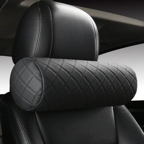Car Neck Pillow Universal Auto Headrest Supports Cushion Leather Round Roll Office Chair Bolster Headrest Pillow