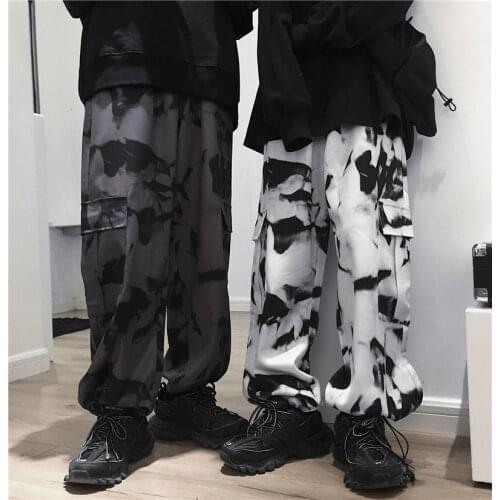 Trendy Multi-pocket Casual Cargo Pants Mens Autumn Tie-dye Overalls Hiphop Streetwear Loose Sports Trousers Joggers Military
