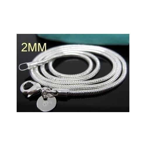 2mm 20 pcs (16" 18" 20" 22" 24inch) S925Silver color Snake Chain Lobster Clasp Necklace Jewelry Findings Retail Wholesale.P.009