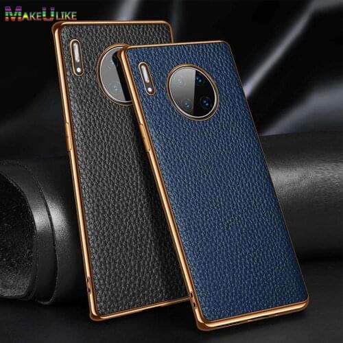 Genuine Leather Case For Huawei Mate 30 40 Pro Plus 40Pro Mate40 Mate30 P40 Pro Plus Case Plating Litchi Pattern Soft Edge Cover