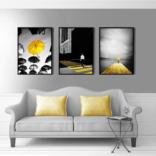 Decorative Painting Black White abstract Landscape Rain Umbrella sidewalk Decorative Painting Home Living Room Public Poster