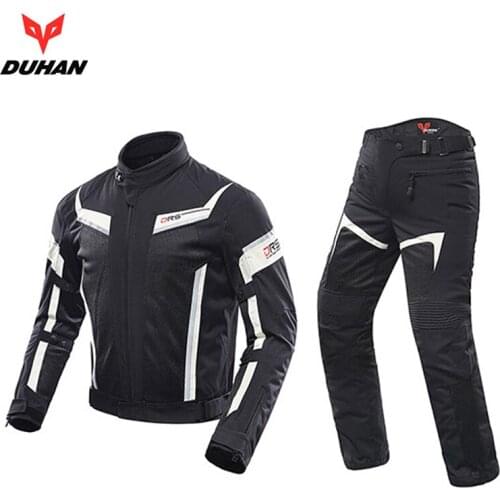 DUHAN Men Motorcycle Jacket+ Pants Breathable Racing Jacket Moto Combinations Riding Clothing Set ,D-185
