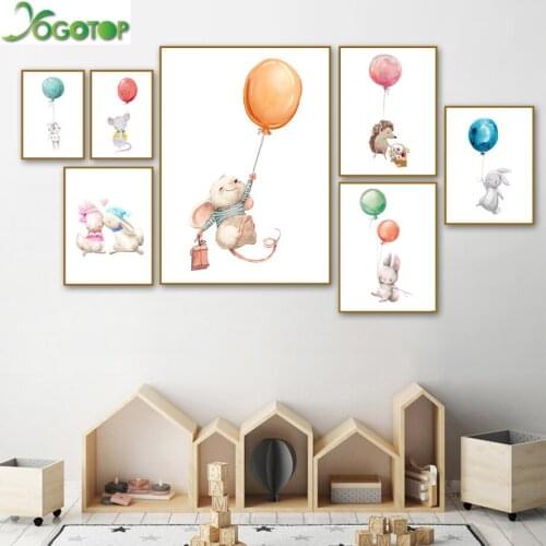 Hedgehog Rabbit Mouse Balloon Nordic Wall Art Diamond Painting Diy Mosaic Embroidery Watercolor Cartoon Kids Room Decor YY2236