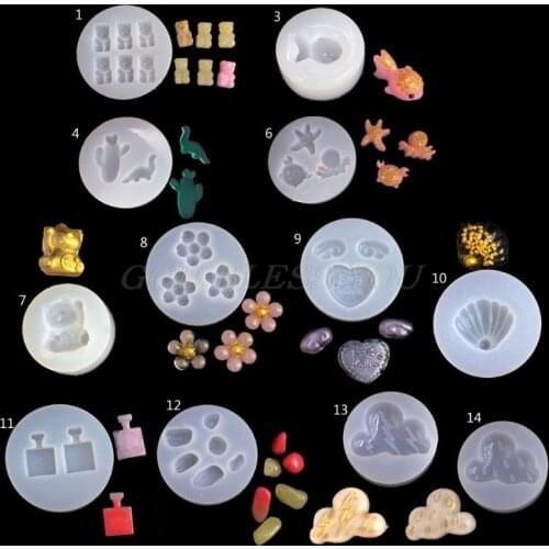 Cute Min Earrings Pendants Silicone Resin Mold Bear Dinosaur Goldfish Shell Flower Resin Casting Mold Jewelry Art Tools
