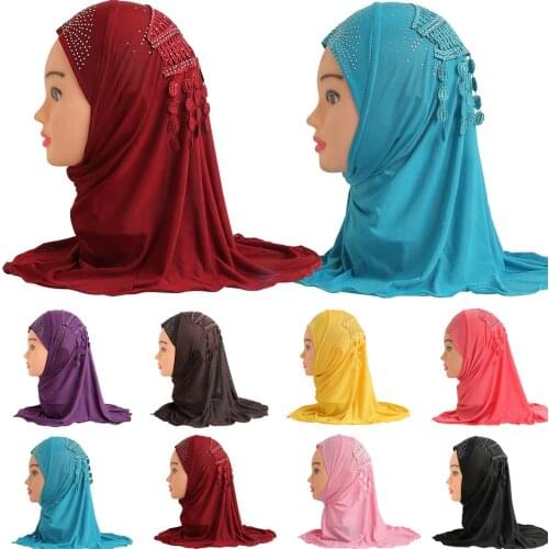 New Style Tassel Islamic Kids Girls Muslim Hijab Headwear Scarf Shawl Hat Arab Neck Cover Islamic Turban Shawl Amira Bonnet Cap