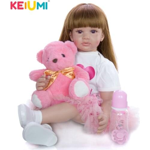 KEIUMI Realistic Princes 24 Inch 60 cm Cute Reborn Baby Girl Dolls Soft Silicone Baby Dolls DIY toy For kids Playmates Long Hair