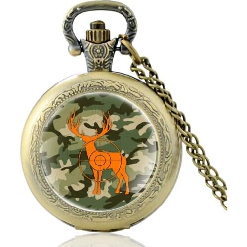 Classic Hunting Elk Design Quartz Pocket Watch Men Women Glass Dome Pendant Necklace Hours Chain Clock Best Gifts