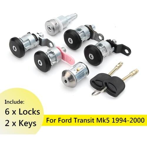 Full 6 Lock Set Front Rear Door Ignition with 2 Keys 95VB-B22050-FG For Ford Transit MK5 1994 1995 1996 1997 1998 1999 2000