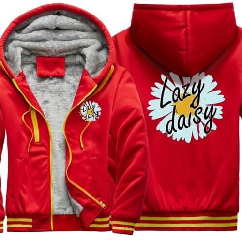 Lazy Daisy Print Keep Warm Thicken Jackets Mens Pocket Wool Liner Hooded Leisure Casual Tracksuits Streetwear sudadera hombre