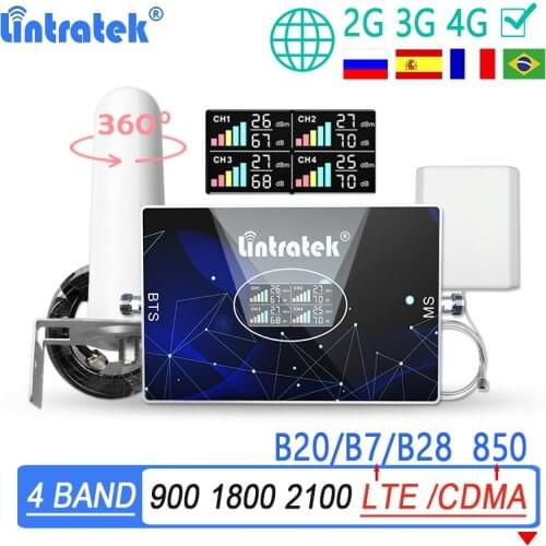 Lintratek 70dB 4 Band 2G 3G 4G Signal Amplifier LTE 700 800 2600 850 900 1800 2100 Cellular Booster Repeater 360° Omni antenna