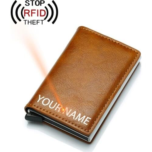 RFID Blocking Men Credit Card Holder Anti-theft Card Holder for Men Wallets PU Leather Automatic Card Case Aluminum Metal Purse