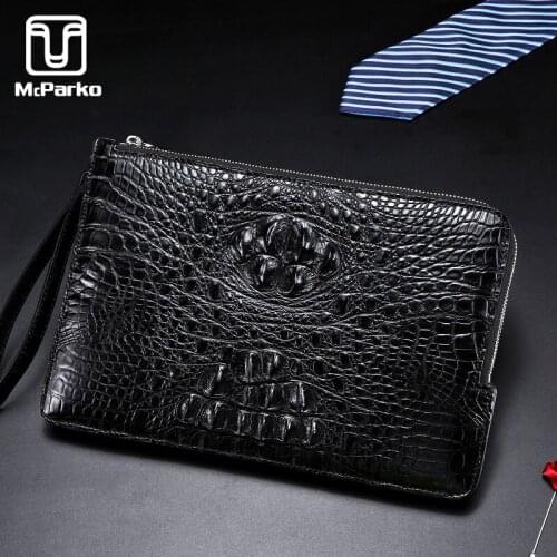McParko Luxury Crocodile Men Clutch Bag Genuine Leather Envelope Clutch Men Wallet Black Brown Designer Handbag Elegant Male Bag