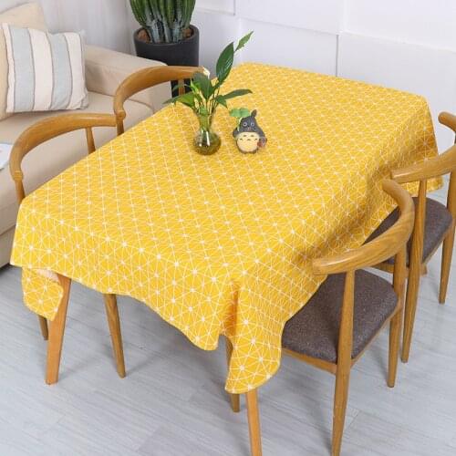 Nordic Geometric Yellow Cotton Linen Tablecloth Home Party Wedding Table Cloth Cover Decor