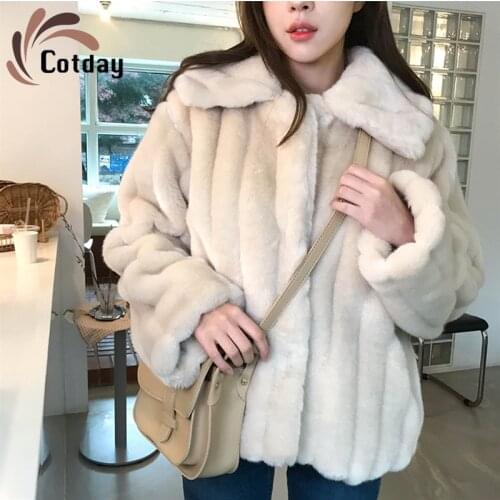 Cotday Solid Office Lady 2020 New Women Imitation Rex Rabbit Fur Protection Fur Thickened Winter Warm Coat Fur Ladies Coats