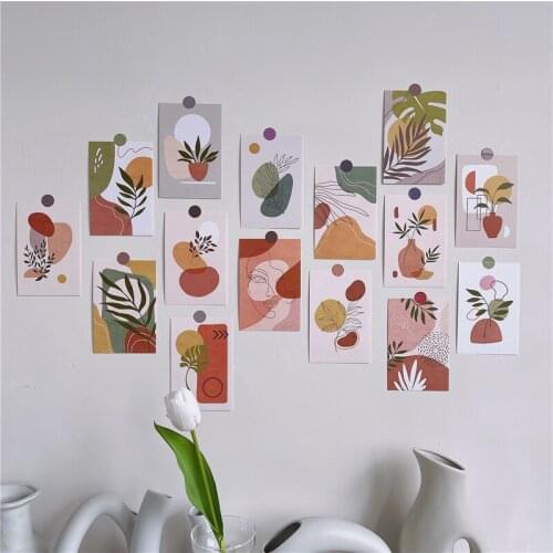 Ins Vintage Abstract Green Plant Art Postcards Room Background Layout Poster Wall Sticker Diy Decorative Card 15sheets Cardstock