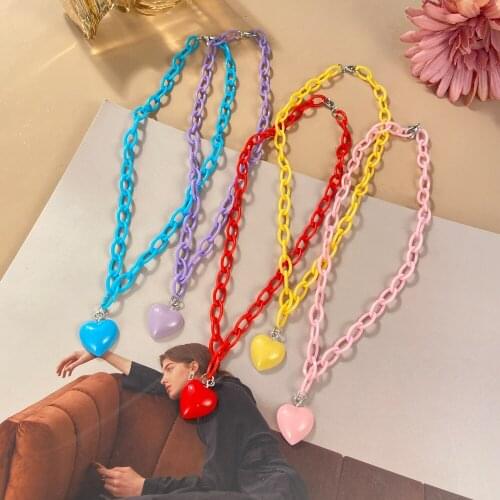 Korean fashion jewelry Harajuku Babygirl Necklace Candy Colour Heart Necklace Choker For Women Plasticцепочка на шею женская