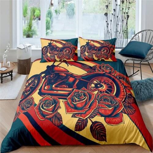 Luxury 3D Motorcycle Printed 2/3Pcs Kids Bedding Set Comfortable Duvet Cover Pillowcase Home Textile Single Queen and King Size