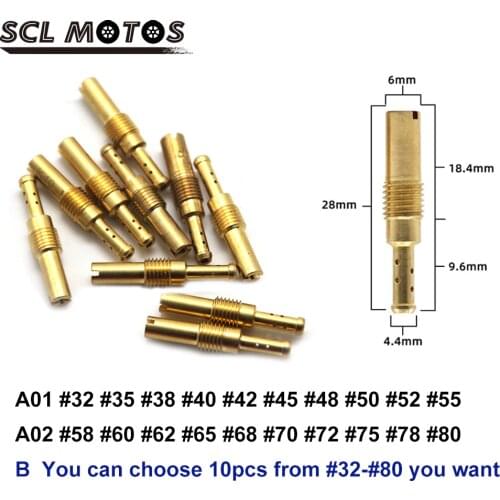 SCL MOTOS 10Pcs #32-#80 Motorcycle Carburetor Slow Pilot Jet Idle Jets Injector Nozzles For Keihin KOSO OKO PE CVK FCR Carb Part