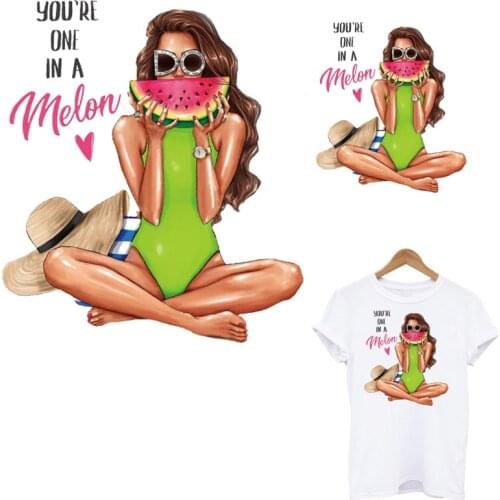 Sexy Girl Iron On Patches For Clothes Summer Style DIY Washable Thermal Heat Transfers Sticker On Clothes Decoration Accessory