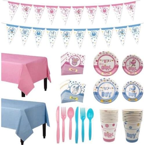 1Set Baby Shower Decoration Party Tableware Kid Birthday Paper Plate Cup Tablecloth Baby Shower Gender Reveal Party Supplies