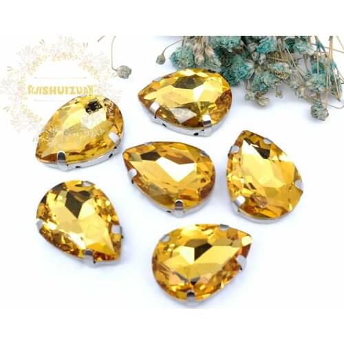 Gold yellow Water droplet Crystal Glass Sew-on Rhinestone with claw rhinestone applique for wedding13*18 10*14 7*10 18*25 20*30