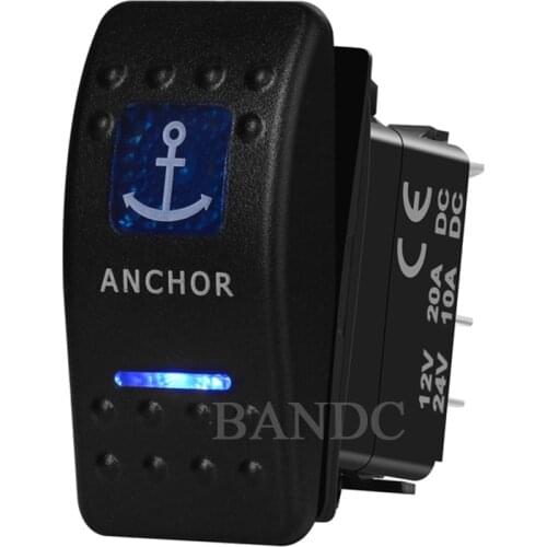 Anchor Pattern Momentary Rocker Switch 5P (On)-Off SPST Dual Blue Led for Boat Marine Vehicle Yacht Ship, DIY Switches