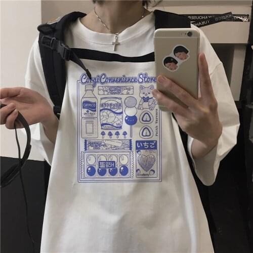 Japanese Ulzzang cartoon cute casual women T-shirt plus size punk short-sleeved Vintage tees Harajuku kawaii sweet T-shirt