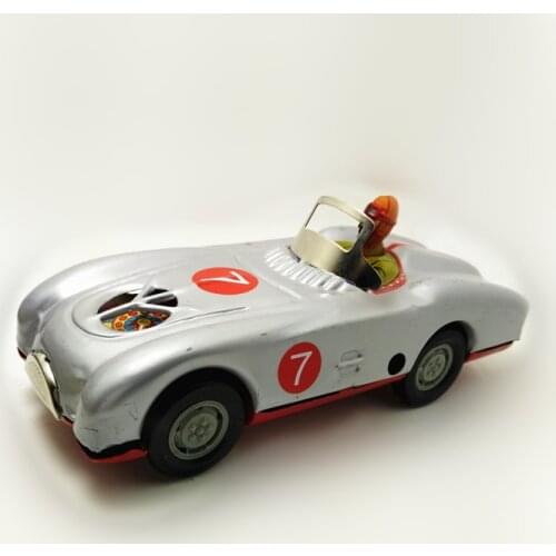 [Funny] Adult Collection Retro Wind up toy Metal Tin Racer on Racing car Mechanical Clockwork toy figures model kids baby gift