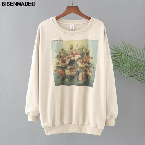 Women Clothing Hoodies & Sweatshirts Plus Size 2021 Autumn New Loose Casual Ink Painting Long Sleeve Female Tops 6708