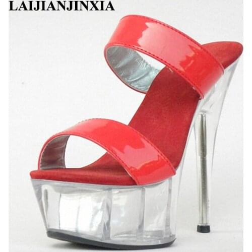 LAIJIANJINXIA Red Sexy Style Women 15cm High Heels Platform Slipperls Night Club Party Dress Dancing Shoes Pole Dance Shoes