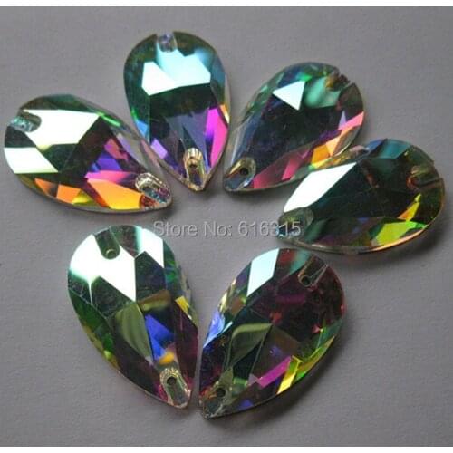 Sew-on ab crystal flat back 10.5*18mm 100 pcs per pack tear drop shape free shipping