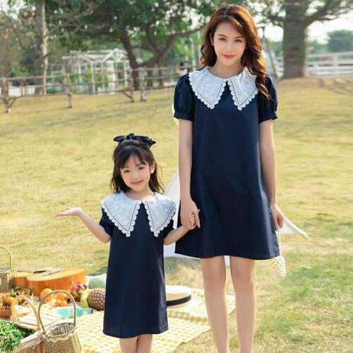 2021 Mom and Daughter Summer Parent-Child Cotton Dress Round Neck Short Sleeve Matching mommy and me outfits